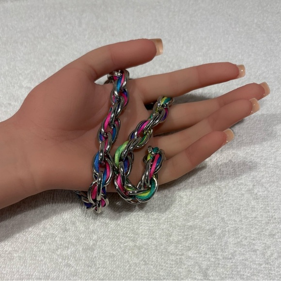 Belle Miss Multi-Color Ribbon Woven Silver Tone Statement Necklace - Picture 5 of 10